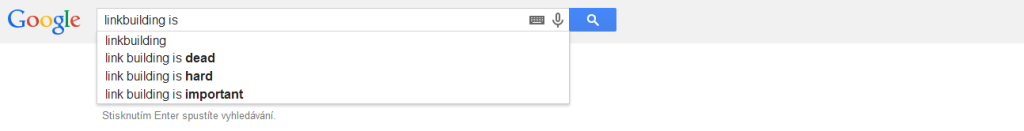 Screenshot vyhledávání Google na dotaz "linkbuilding is"